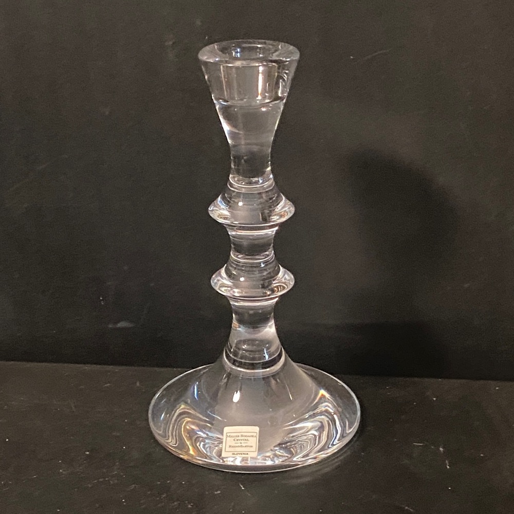Miller Rogaska by Reed & Barton Crystal Candlestick w/ 2 Ring Details New H-7”